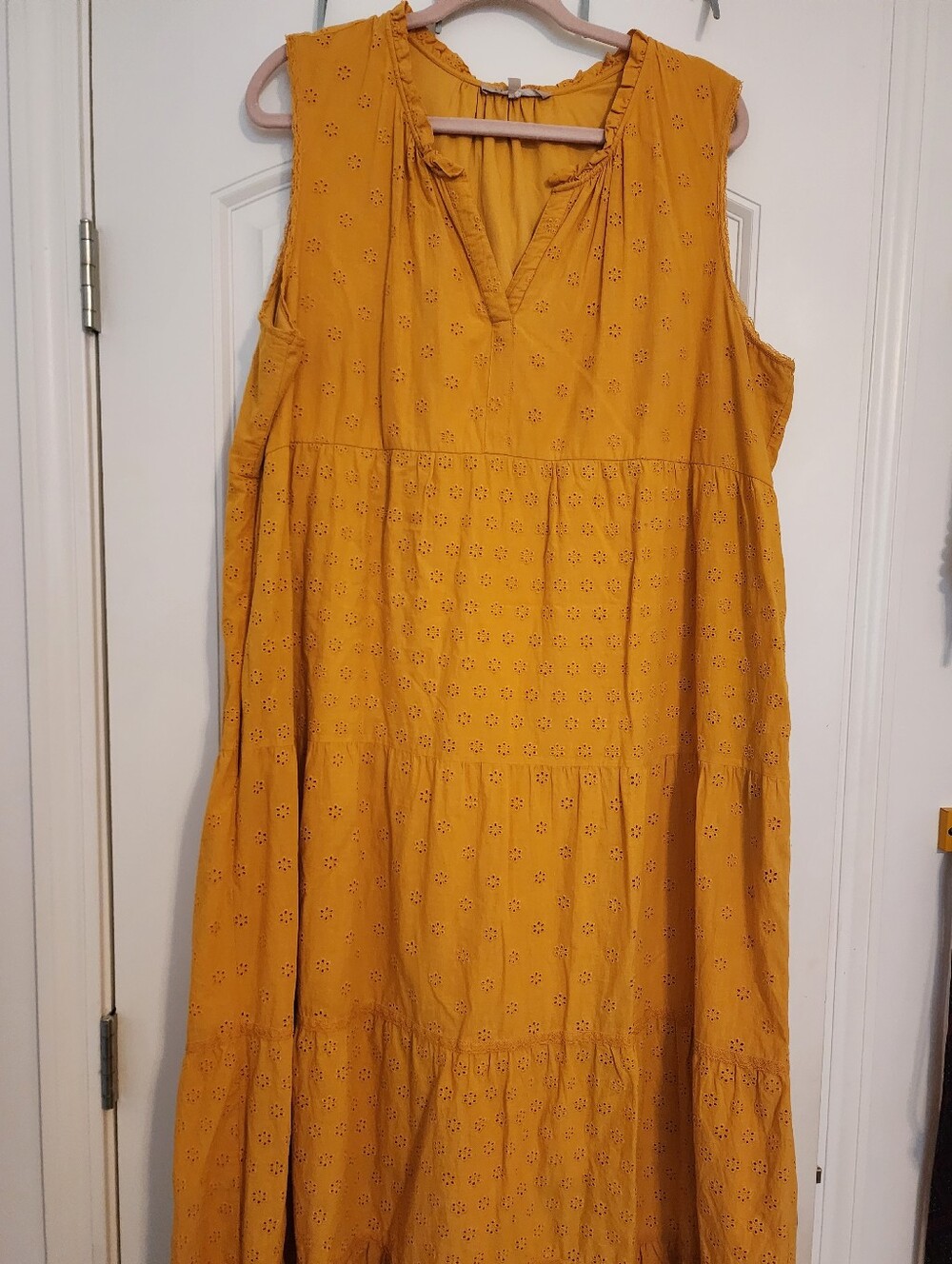 My Danielle Maize Sleeveless Eyelet Maxi Dress Vneck Tiered Ruffles Cotton XXL